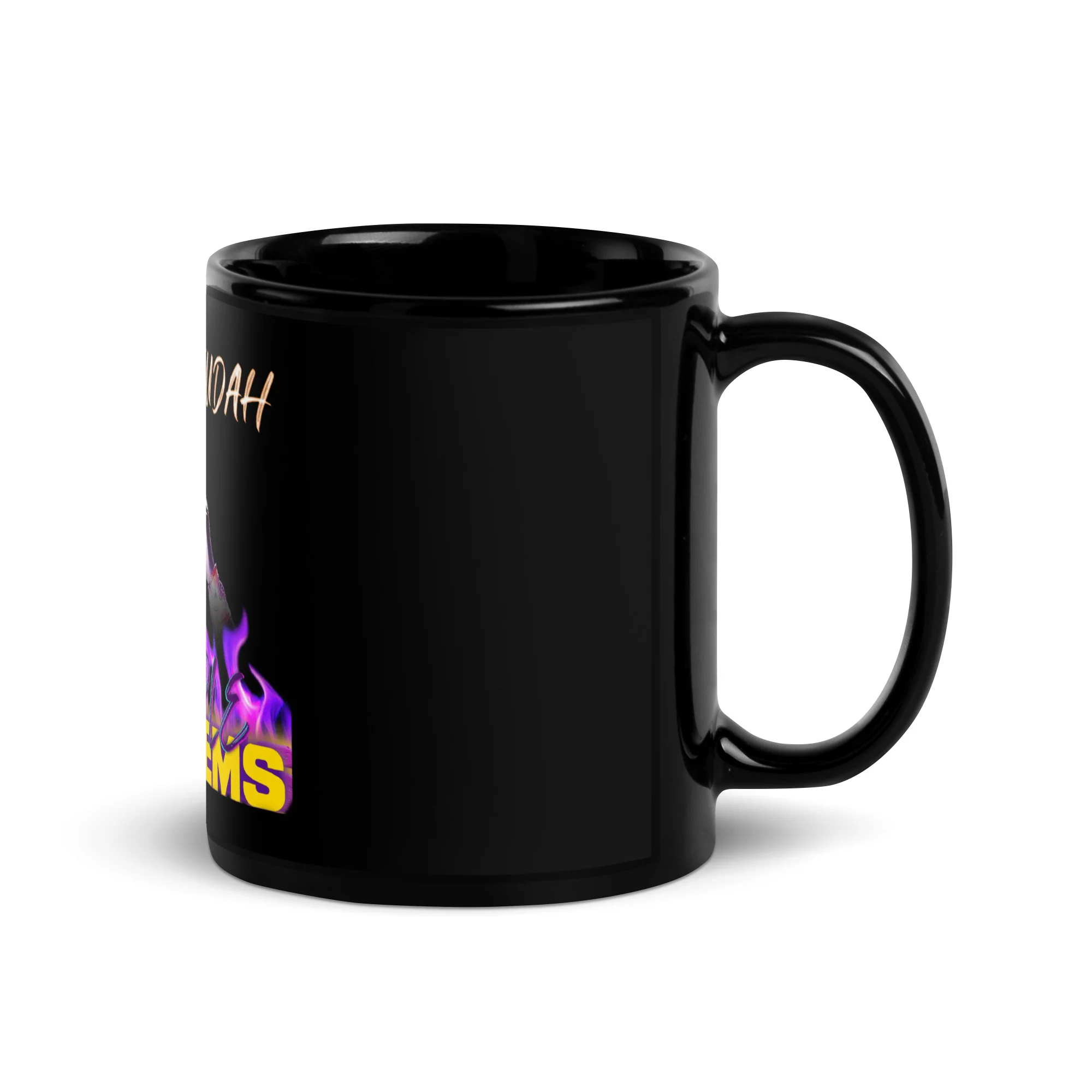 BENZION JUDAH - PURPLE PROBLEMS - BLACK GLOSSY MUG - Image 3