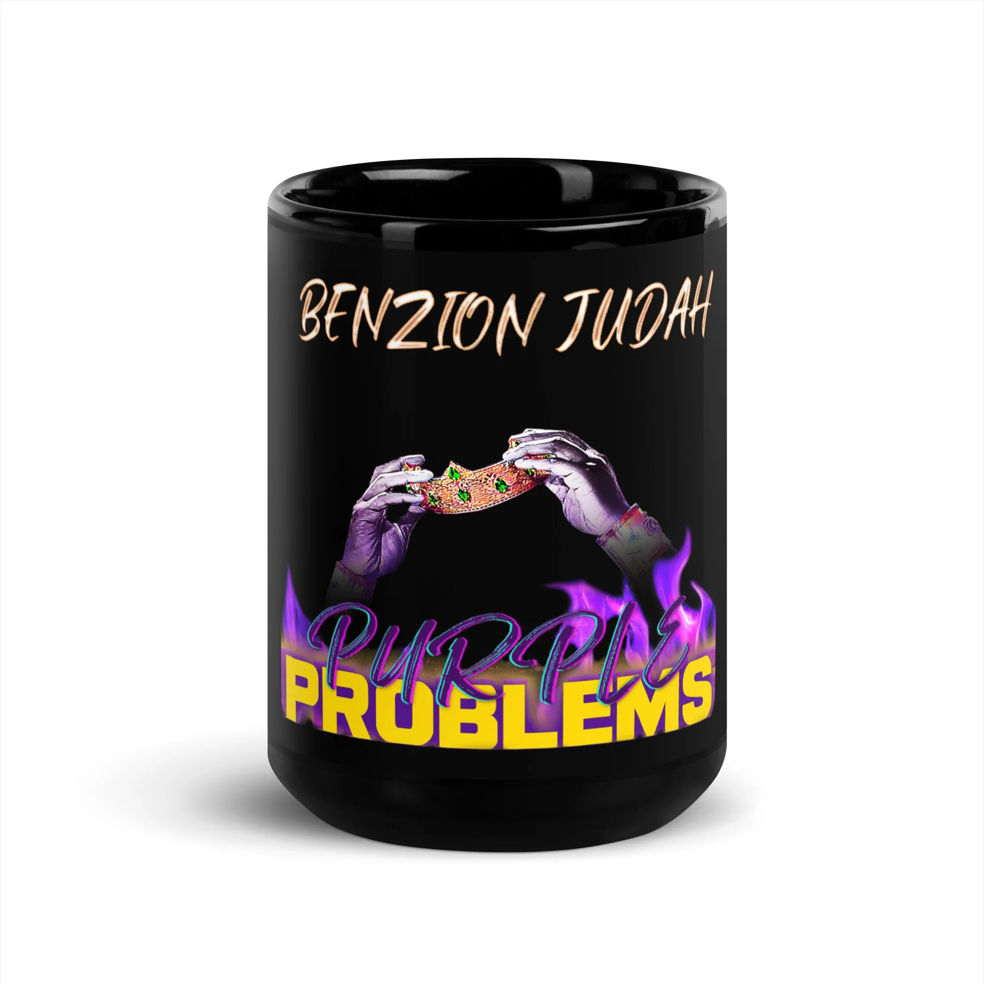 BENZION JUDAH - PURPLE PROBLEMS - BLACK GLOSSY MUG - Image 6