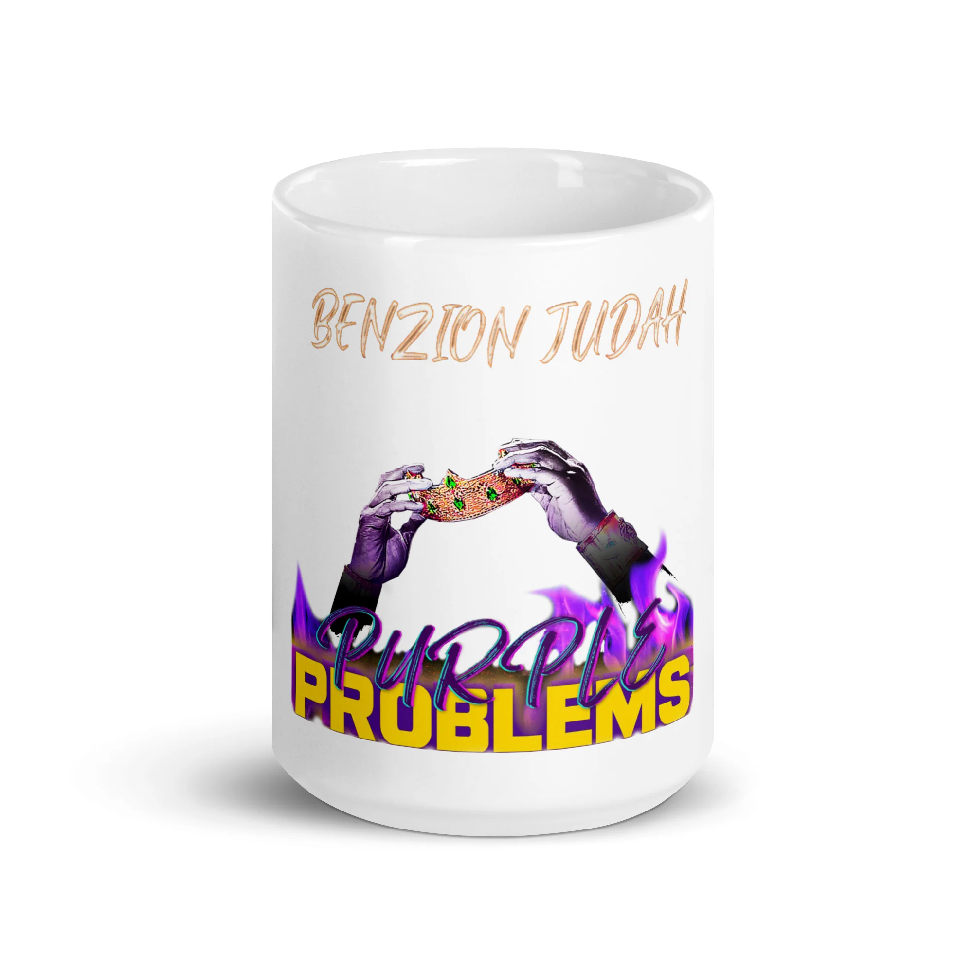 BENZION JUDAH - PURPLE PROBLEMS - WHITE GLOSSY MUG - Image 6
