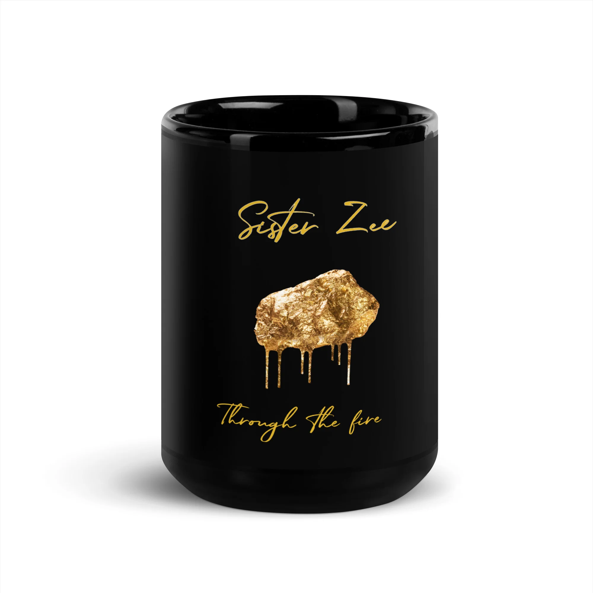 SISTER ZEE - THROUGH THE FIRE - BLACK GLOSSY MUG - Image 6